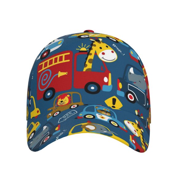 Xecao Vehicles Cartoon with Funny Drivers for Baseball Cap: Unisex, crafted from classic polyester twill fabric, featuring a soft unconstructed design