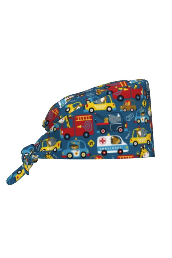Vehicles Cartoon with Funny Drivers,Animal Drivers Print Men Women Adjustable Working Cap with Button Unisex Hats Sweatband