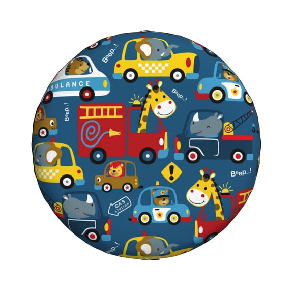 Xecao Vehicles Cartoon with Funny Drivers for Tire Covers: Waterproof, dust-proof, and universally fitting for trailers, SUVs