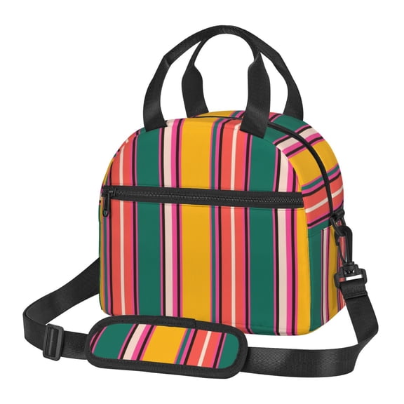 Xecao Vertical Stripes Print Insulated Lunch Box, Lunch Cags Lunch Bag Featuring An Adjustable Shoulder Strap
