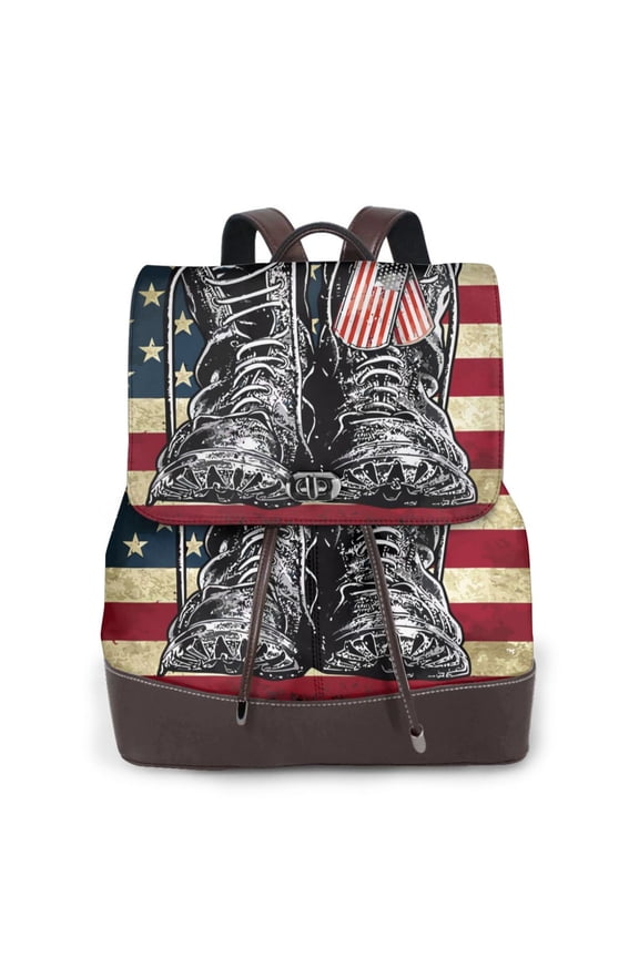 Veterans Day1 Print Large Backpack Soft Leather for Women Travel with Compartment, Adjustable Convertible Strap