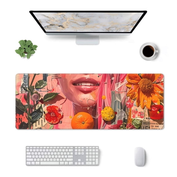 Xecao Vibrant Floral Collage Portrait for Mouse Pad - Waterproof Extended Contour Mouse Mat, Large Gaming Mousepad Laptop Keyboard Mat with Non-Slip Rubber Base