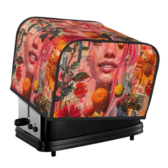 Xecao Vibrant Floral Collage Portrait Print 4 Slice Toaster Cover with Pockets, Small Appliance Cover, Dust and Fingerprint Protection, Machine Washable