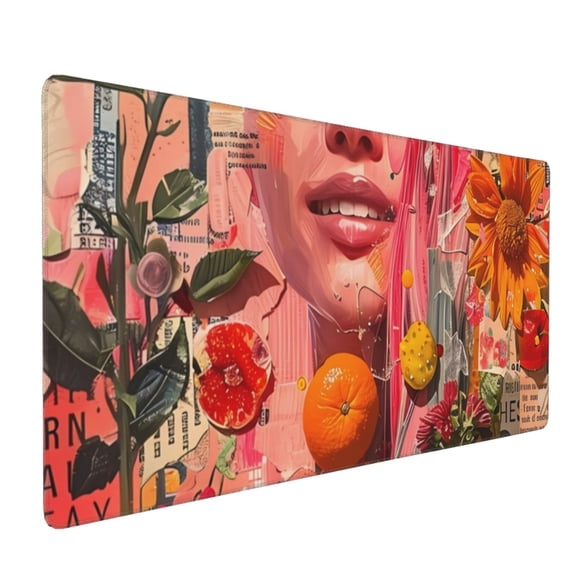 Xecao Vibrant Floral Collage Portrait Print Large Mouse Pad, 16x35.5in Mousepad, Professional Non-Slip Rubber Base Big Mouse Pad, Mouse Pad for Gaming & Office Full Desk Mouse Pad