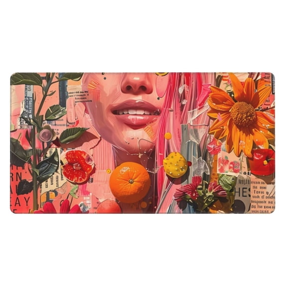 Xecao Vibrant Floral Collage Portrait for Waterproof Mouse Pad - Extended Contour Mouse Mat, Large Gaming Mousepad Laptop Keyboard Mat with Non-Slip Rubber Base