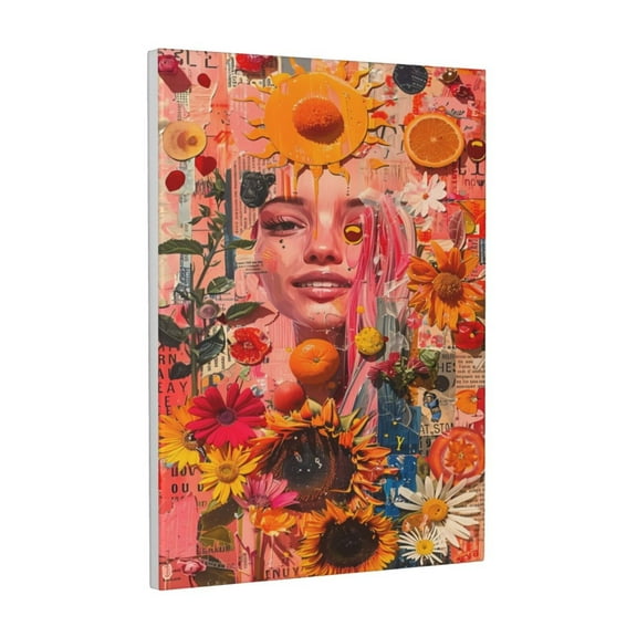 Xecao Vibrant Floral Collage Portrait for Ready-to-Hang Canvas Art 12x16 Inches - Waterproof HD Print Solid Wood Frame for Gifting,Vertical