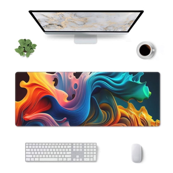 Xecao Vibrant Fluid Motion Art for Mouse Pad - Waterproof Extended Contour Mouse Mat, Large Gaming Mousepad Laptop Keyboard Mat with Non-Slip Rubber Base