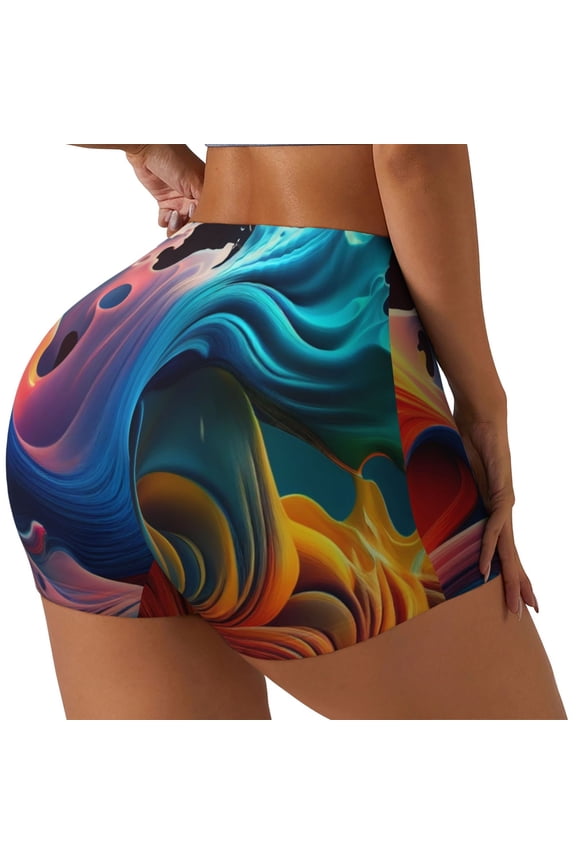 Vibrant Fluid Motion Art Print Workout Shorts for Women Soft Smooth Gym Yoga Scrunch Active Tennis Workout Running Shorts-XX-Large