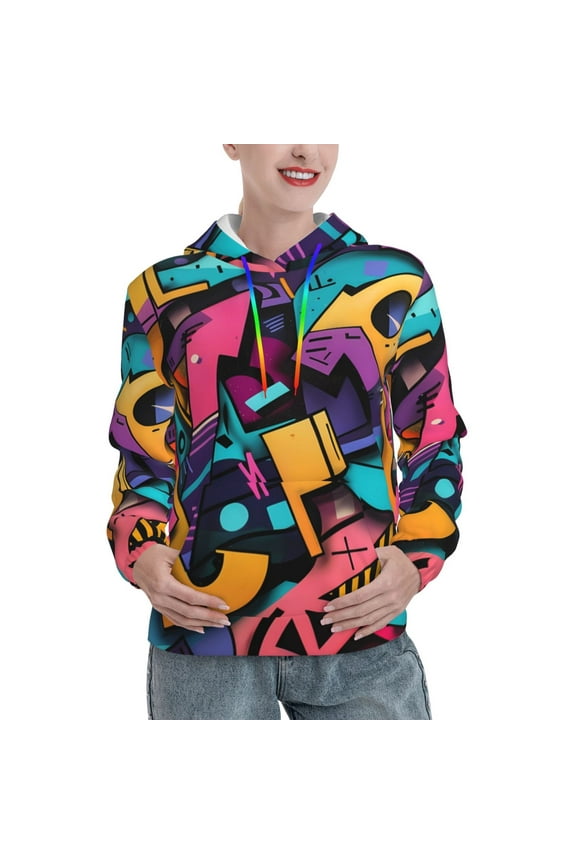 Vibrant Graffiti Urban Art Pattern Hoodies for Women Sweatshirts Long Sleeve Sweatshirts Pullover Outfits with Pocket-XX-Large