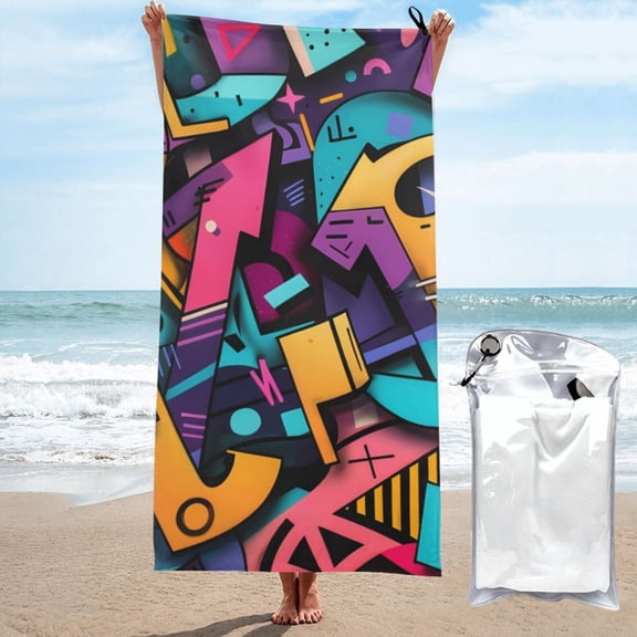 Xecao Vibrant Graffiti Urban Art Print Quick Dry Towel - Lightweight Microfiber Travel Towels w/Bag - Fast Drying Towel Set for Camping, Beach, Gym-31.5"x63"