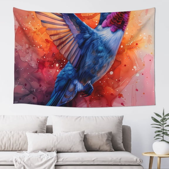 Xecao Vibrant Hummingbird Watercolor Art Print Tapestry, Wall Hanging Room Funny Decor, Backdrop Room Decor for Bedroom Living Room dormitory