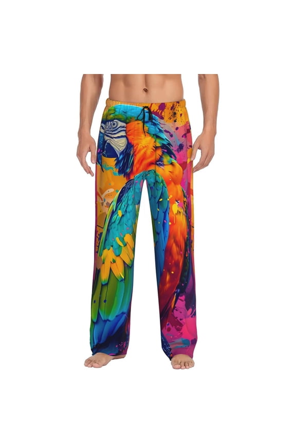 Vibrant Parrot Splash Art Print Men's Straight Lounge Pajama Pants - The Ultimate in Comfortable Sleepwear-Large