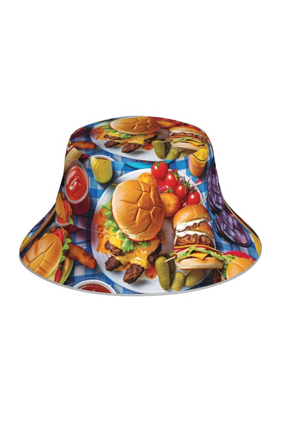 Vibrant Picnic Food Spread Print Men and Women Night Reflective Hat Runner Cap Visor Bucket Hat Boonie Cap