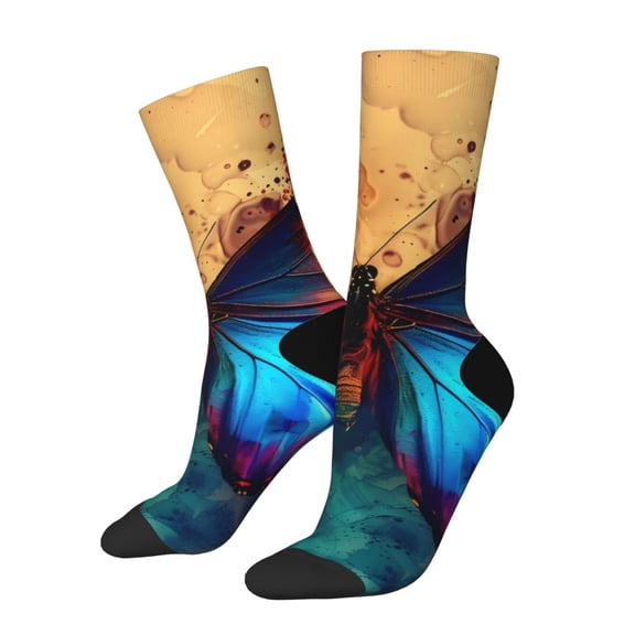 Xecao Vibrant Rainbow Butterfly A Pattern Sport Socks for Women and Men Crew Socks Sporty Calf Socks Casual Socks