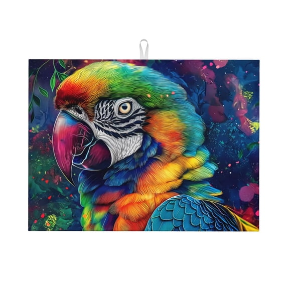 Xecao Vibrant Rainbow Parrot Fantasy Patten Drying Mat,Dish Drying Mats for Kitchen Counter,Super Absorbent Dish Drying Pads 1824 Inch