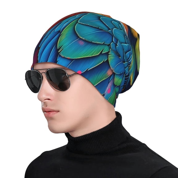 Xecao Vibrant Rainbow Parrot Fantasy Print Beanie Knitted Hat for Men Women, Winter Fashion Knit Cuffed Caps Unisex