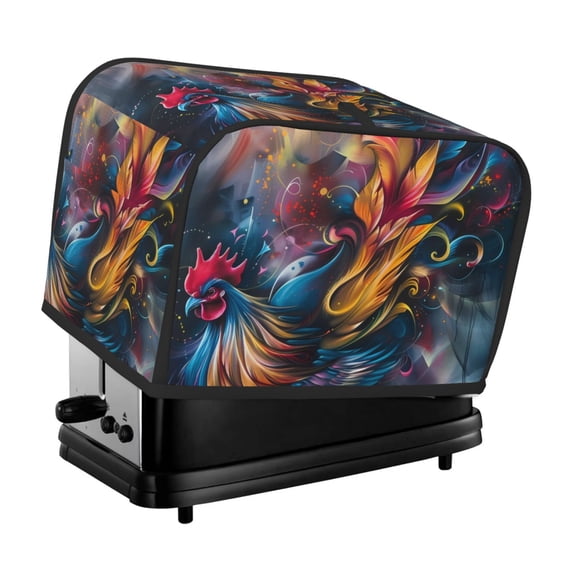 Xecao Vibrant Rooster Painting Print 2 Slice Toaster Cover with Pockets, Small Appliance Cover, Dust and Fingerprint Protection, Machine Washable