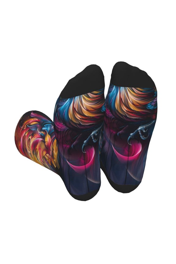 Vibrant Rooster Painting Print Crew Socks for Men and Women, Men's Soft Moisture-wicking Sock