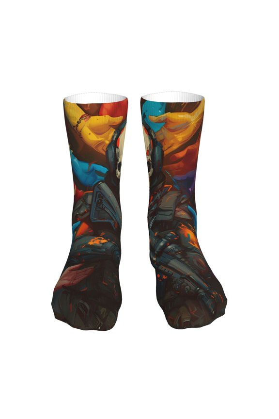 Vibrant Skull Soldier Print Fashion No Heel Casual Crew Socks Cushioned Breathable for Men Women - Moisture wicking,Not easy to fade Suitable for daily