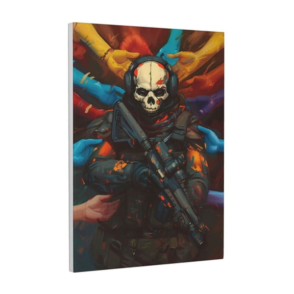 Xecao Vibrant Skull Soldier for Ready-to-Hang Canvas Art 12x16 Inches - Waterproof HD Print Solid Wood Frame for Gifting,Vertical