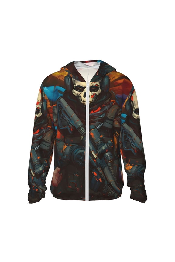 Vibrant Skull Soldier for Sun Shirt-A lightweight, Hoodie-Style Long-Sleeve UV Protection Garment Designed for Other Outdoor Activities. -Small