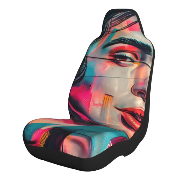 Xecao Vibrant Street Art Portrait for Automotive Seat Covers for Cars Trucks and SUVs – Gray Car Seat Covers for Front Seats, Truck Seat Protectors-1