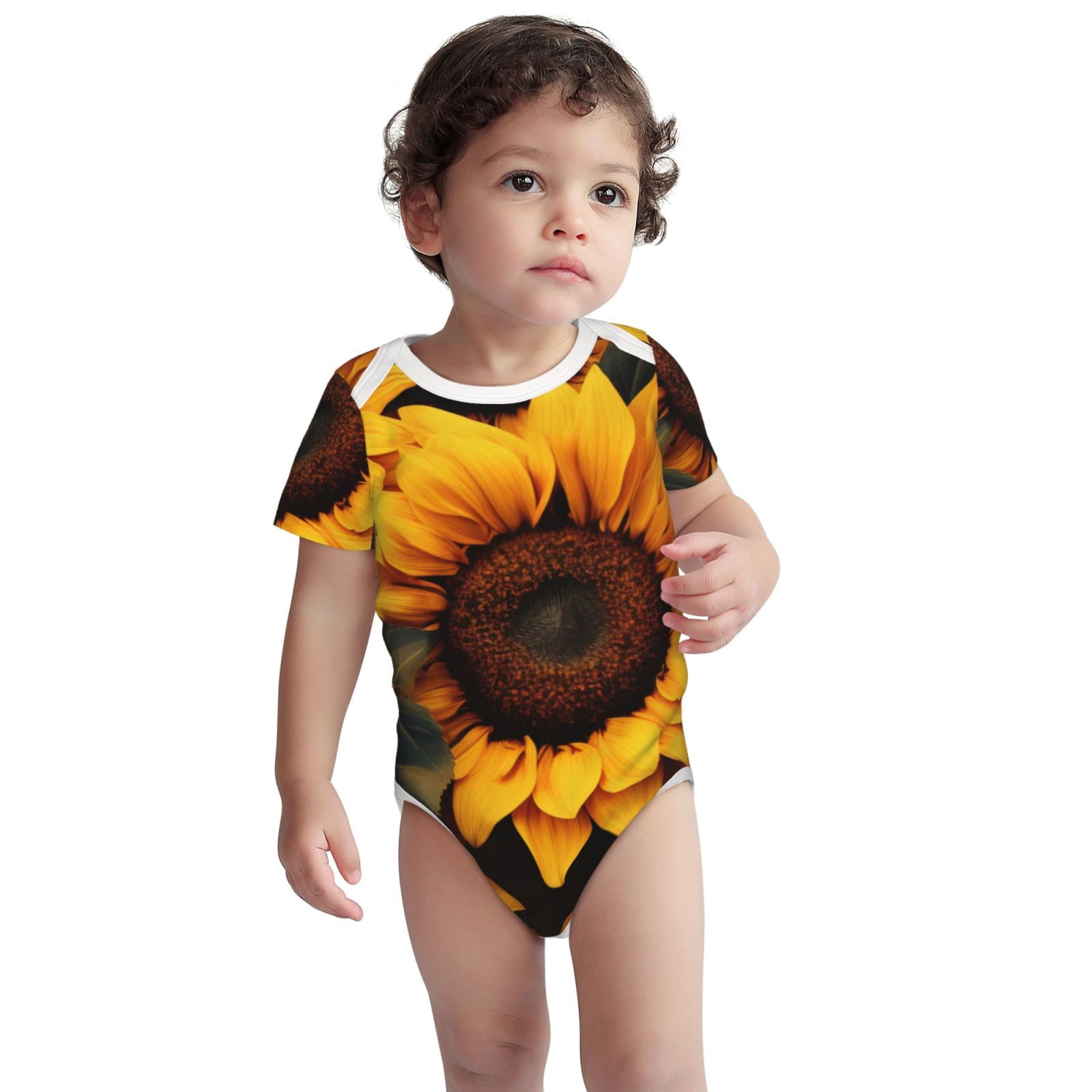 Xecao Vibrant Sunflower Blooms Print Baby and Toddler Short Sleeve Bodysuit,One-piece 100% Organic Cotton for Infant Baby-12 Months