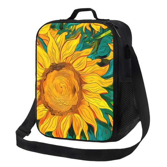 Xecao Vibrant Sunflower Painting Print Lunch Bag - Durable, Double-Insulated Lunch Bag, Holds Lunch Box, Water Bottle, & Snacks,Leakproof Cooler Tote Bag