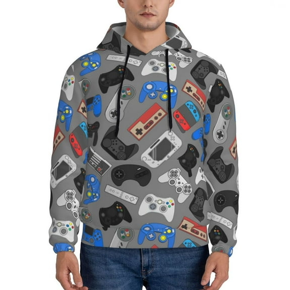 Xecao Video Game Pattern Men's Adult Pullover Hoodie,Hooded Sweatshirt-Medium