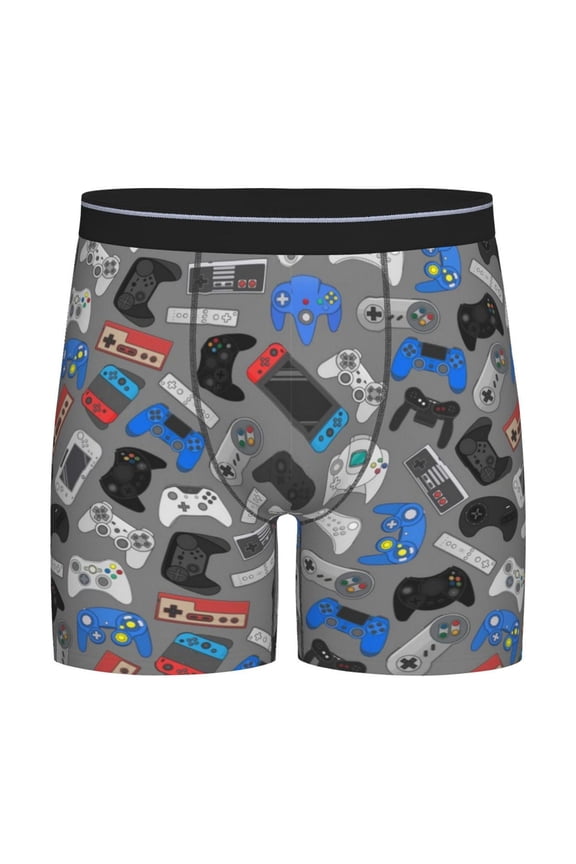 Video Game Print Boxer Briefs for Men's Stretch Moisture-Wicking Underwear, Mid-Rise Classics breathable fabric
