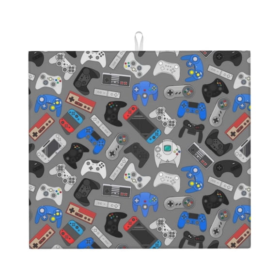 Xecao Video Game Print Dish Drying Mat for Kitchen Counter,Absorbent Coffee Bar Mat, Dish Drainer Rack Mats,Dining Room Decoration