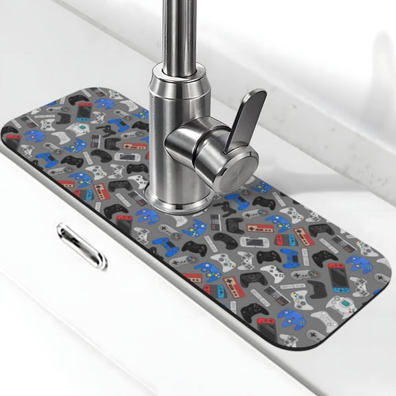 Xecao Video Game for Kitchen Sink Splash Guard Faucet Mat , Faucet Guard & Draining mat, (15" X 5.5" )