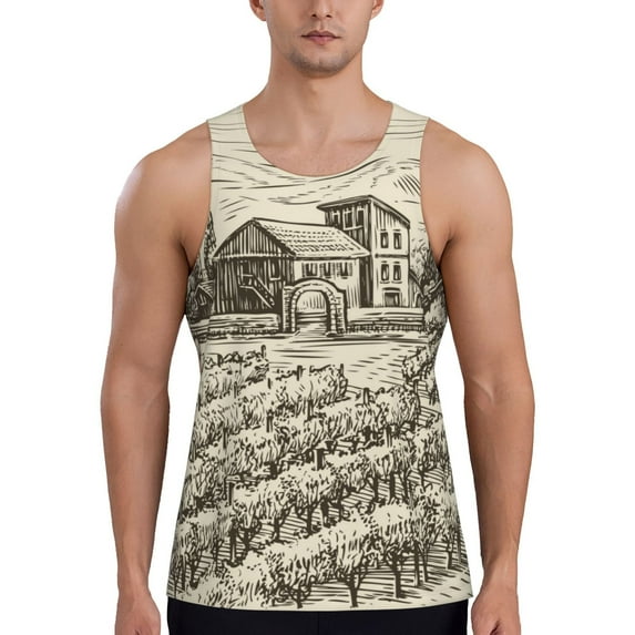 Xecao Vineyard Landscape Men's Tank Top Workout Quick Dry Sleeveless Gym Jogging Muscle Shirts Summer Swim Beach Tops