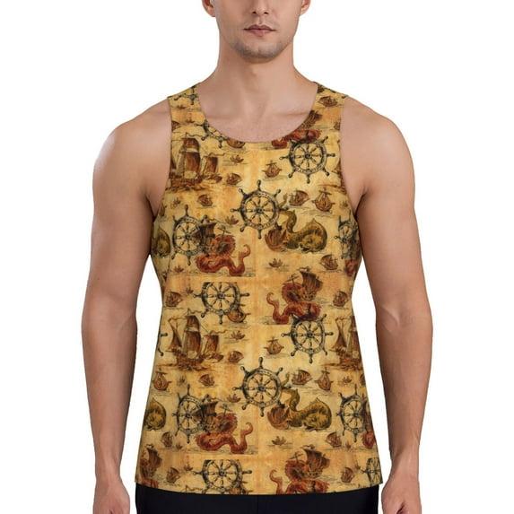 Xecao Vintag Ancient Sailboats Men's Tank Top Workout Quick Dry Sleeveless Gym Jogging Muscle Shirts Summer Swim Beach Tops