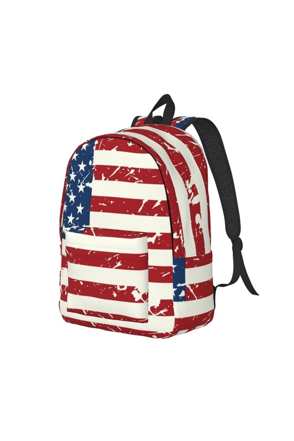 Vintage American Flag Canvas College Laptop Backpack, a durable rucksack designed for both men and women, ideal for travel, school, and daily use-Small