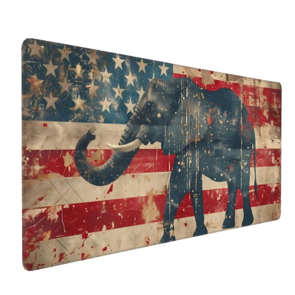 Xecao Vintage American Flag Elephant Print Large Mouse Pad, 16x35.5in Mousepad, Professional Non-Slip Rubber Base Big Mouse Pad, Mouse Pad for Gaming & Office Full Desk Mouse Pad