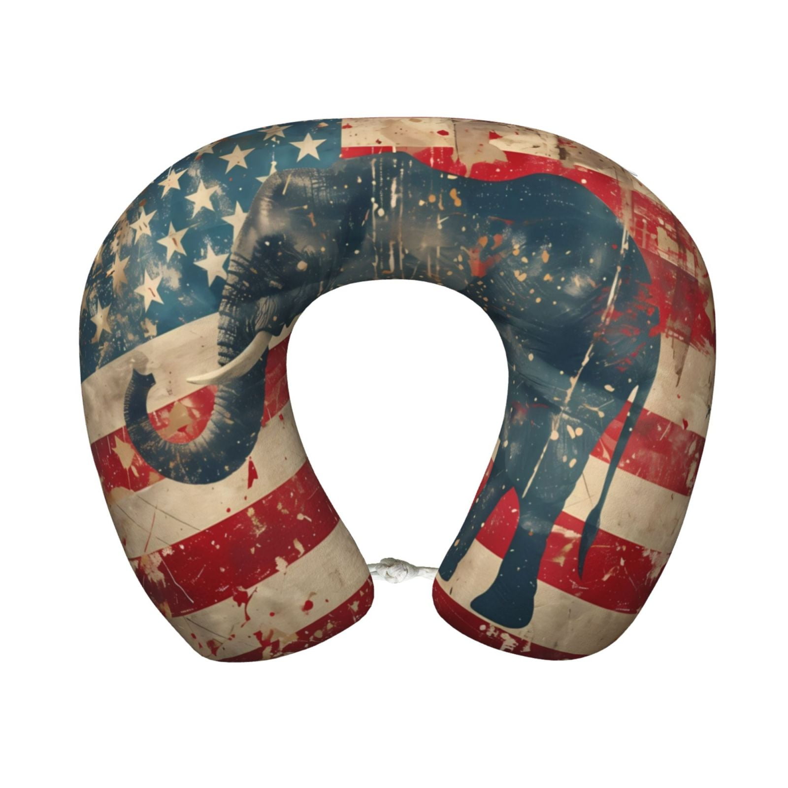 Xecao Vintage American Flag Elephant Print Memory Foam Cervical Neck Pillow Versatile U-Shaped Pillows for Home,Office,Camping,Travelling,Soft Washable Cover
