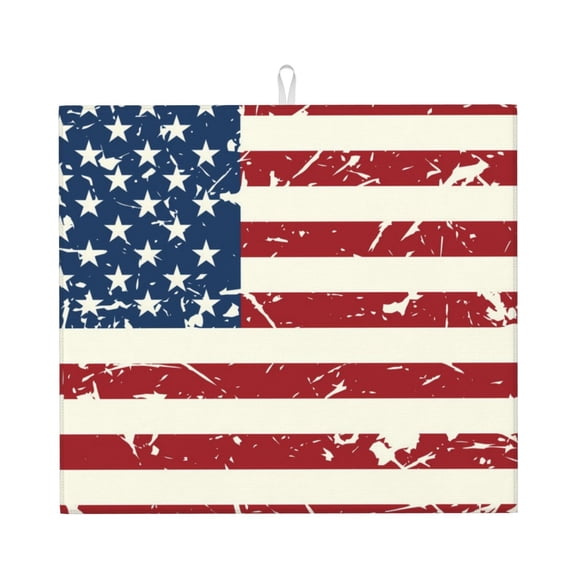 Xecao Vintage American Flag Print Dish Drying Mat for Kitchen Counter,Absorbent Coffee Bar Mat, Dish Drainer Rack Mats,Dining Room Decoration