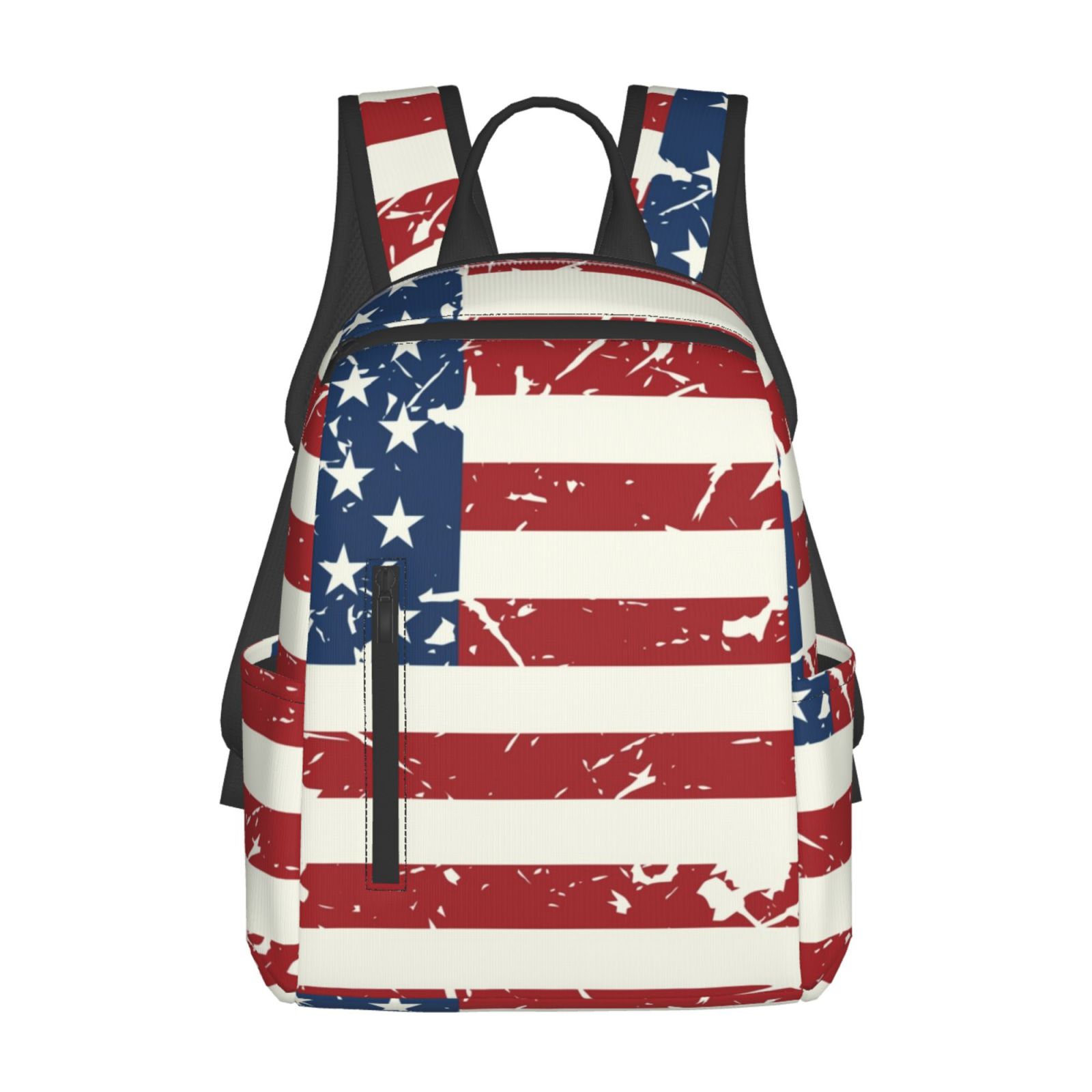 -Distressed American Flag Printed Small Backpack American Flag Leather Patch - UV Print main image 2