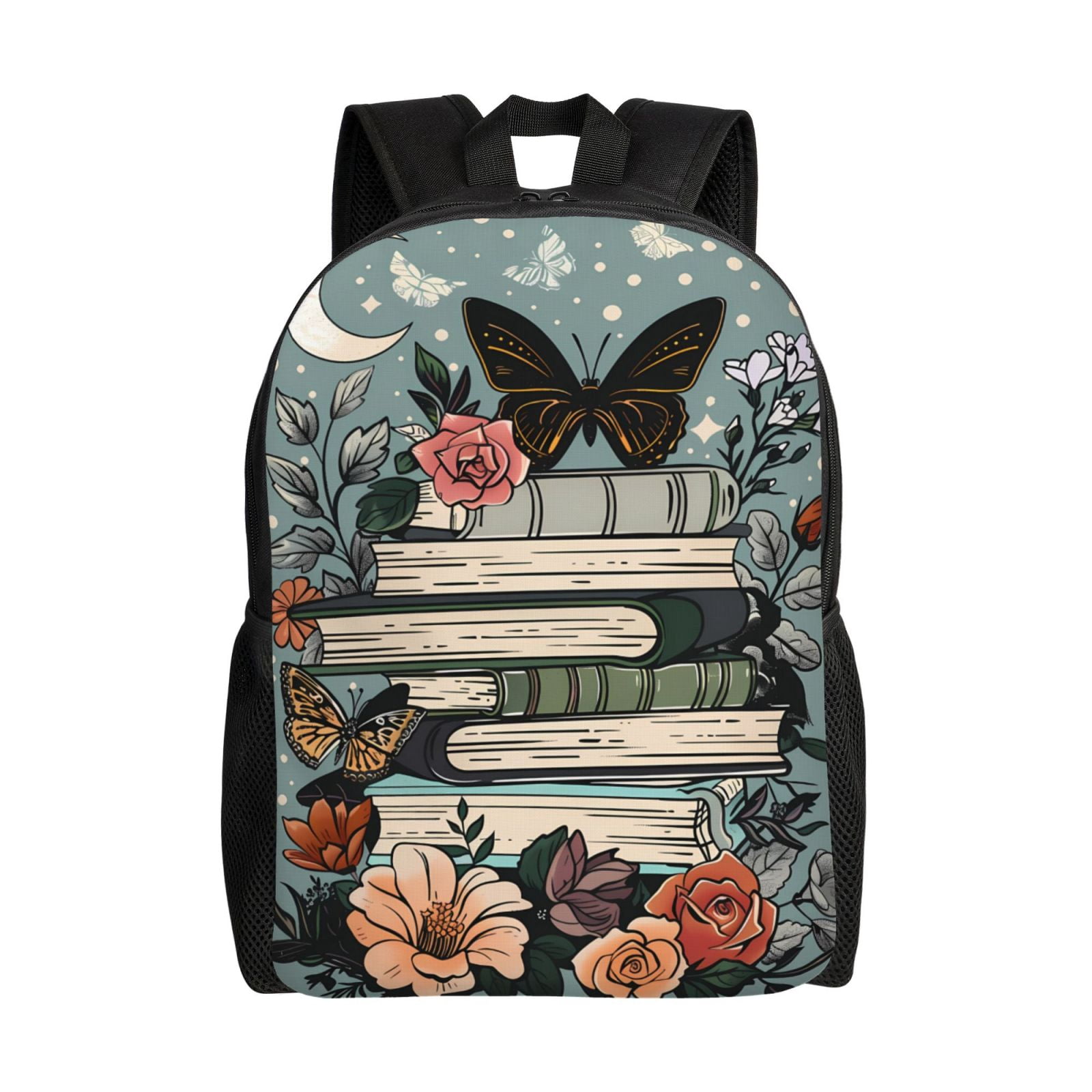 Xecao Vintage Art Butterfly Flower Print School Backpack with Laptop Compartment Small Travel Laptop Backpack for Women Men Waterproof College Backpack Simple School Bag