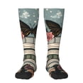 thumbnail image 1 of Xecao Vintage Art Butterfly Flower print thigh-high socks, crafted for both men and women with a stretchy, high-opaque design perfect for daily wear, 1 of 6
