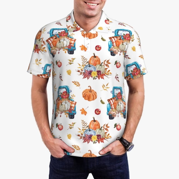 Xecao Vintage Autumn Truck Mens' Casual Short Sleeve Button-Down Polo Shirts for a Classic Golf Shirts-4X-Large