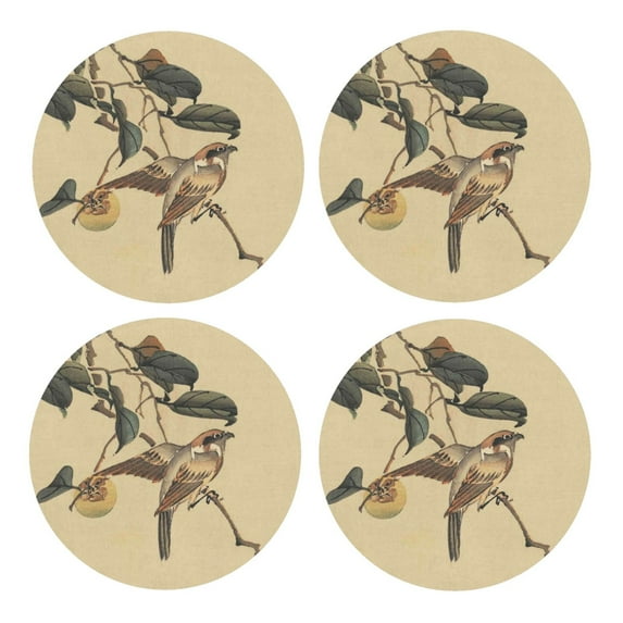 Xecao Vintage Bird for MDF Cork Coaster 4 Pcs,Drink Coasters,Suit for House Warming Gifts New Home ,Coffee Table Decor-Round Shape