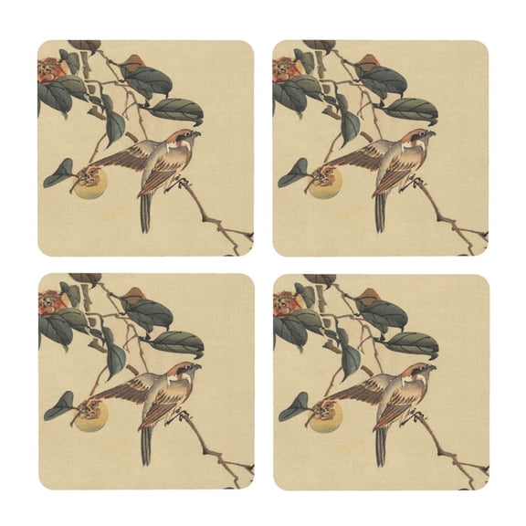 Xecao Vintage Bird for MDF Cork Coaster 4 Pcs,Drink Coasters,Suit for House Warming Gifts New Home ,Coffee Table Decor-Square