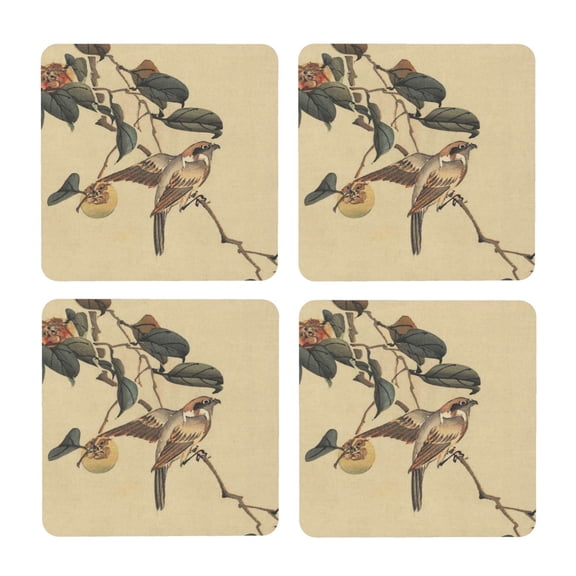 Xecao Vintage Bird for MDF Cork Coaster 4 Pcs,Drink Coasters,Suit for House Warming Gifts New Home ,Coffee Table Decor-Square