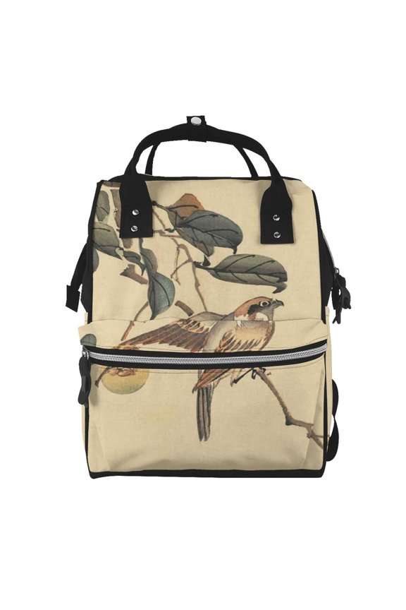 Vintage Bird print Large Capacity Nappy Bag is a multi-functional waterproof travel backpack, perfect as a nursing bag or mummy backpack for women