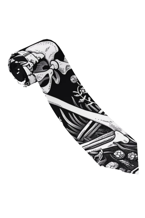 Vintage Black white Plant skull Print Tie For Men Necktie Woven Jacquard Neck Ties,Classic Men's Tie