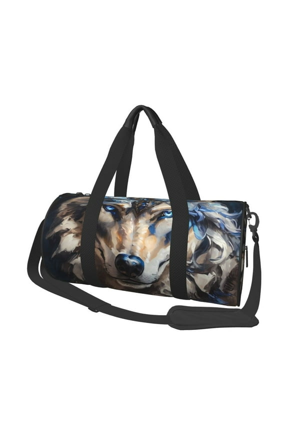 Vintage Blue Floral Wolf Print Travel Duffle Bag, Bag Carry On Tote Bags for Women, Travel Sport Gym Bag for Men, Hospital Bag for Labor and Delivery