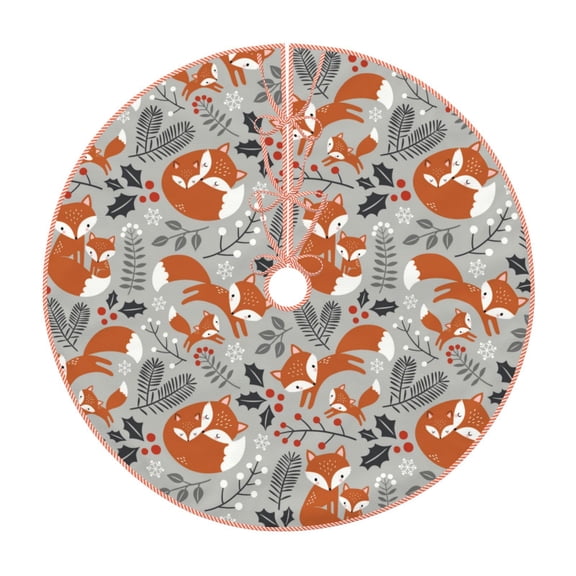 Xecao Vintage Blue Fox Family A Pattern Christmas Tree Skirt Round Xmas Tree Mat Base Cover for Holiday Home Decorations-30"