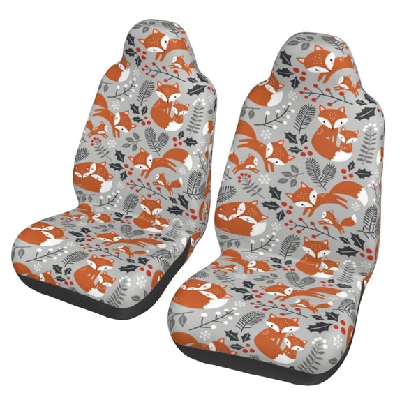 Xecao Vintage Blue Fox Family A Print Car Seat Cover in That Fits Most Cars, Vans, SUVs, and Trucks.